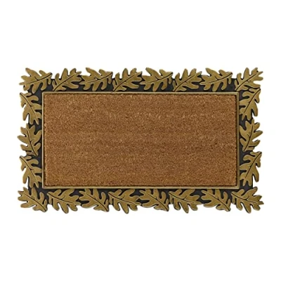 Immagine di Relaxdays Zerbino in Gomma e Cocco, Esterni Interni, 45x75 cm, Antiscivolo, Design a Foglie, da Ingresso, Oro, 1 pz