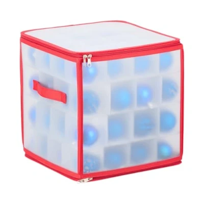 Immagine di Relaxdays Scatola per Palline di Natale, Borsa Porta Palle Natalizie a 64 Scomparti, HLP: 31x30x30 cm, Trasparente Rosso, Carta