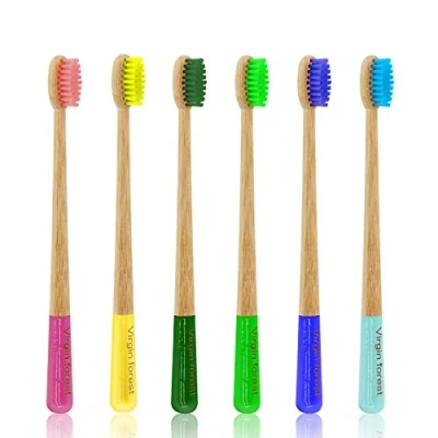 Immagine di Spazzolino Bamboo, Confezione da 6 Denti Naturali ed Ecologici, Duro in Legno Biodegradabile, Bamboo Toothbrushes Con Manico Antimuffa, Morbidezza Moderata Delle Setole