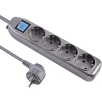 Immagine di Electraline Electaline 62060 Ciabatta multipla a 4 prese con interruttore, cavo 1,5 m, colore: Argento
