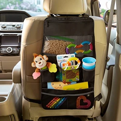 Immagine di Munchkin Brica by 2 in 1 Car Seat Organiser and Kick Mat Protector, Includes large pockets for snacks, sippy cup activities. can also be used on the back of a Pushchair/Stoller, Black