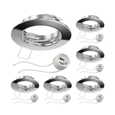 Immagine di ledscom.de 6 pezzi cornice da incasso a soffitto FERE, rotonda, cromo lucido (GU10/MR16/GU5,3/50mm) incl. presa GU10
