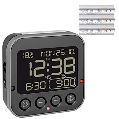 Immagine di TFA Dostmann, 60.2552.01, Bingo 2.0, sveglia digitale radiocontrollata, con indicatore di temperatura e display negativo (nero batterie)