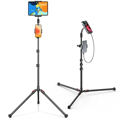 Immagine di UGREEN Supporto per Tablet 2 in 1 Altezza Regolabile 174cm, Porta Treppiede Telefono da Pavimento Pieghevole, Compatibile con iPad Galaxy Tab iPhone 16 Plus ed Altri Dispositivi 4,7&quot; 12.9&quot;