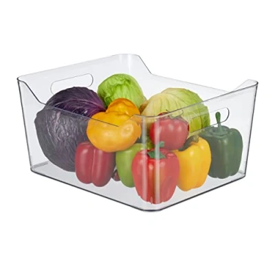 Immagine di Relaxdays Organizer da Frigorifero, Contenitore Cucina, Box per Alimenti, 18 x 37 29,5 cm, con Manici, Trasparente
