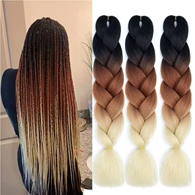 Immagine di treccine africane extension bionde 3 Tone Jumbo Braids kanekalon haare capelli artificiali a treccia per intrecciare i (3PSnero marrone biondo)