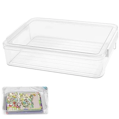 Immagine di WizeFolk scatole trasparenti per documenti formato A4, Organizer documenti, Scatola portadocumenti impilabile, coperchio trasparente, porta carta da scrivania (7 cm di altezza)