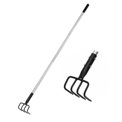 Immagine di BARAYSTUS Zappe da giardino per erbacce, coltivatore a 4 denti, con manico lungo, arare, girare, ventilare, diserbo mano lunga