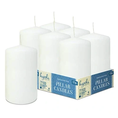 Immagine di Hyoola Candele Bianche Cilindriche Decorative a Colonna 7,5 x 12,5 cm Lunga Durata Senza Profumo Set da 6 Cilindro Made in EU