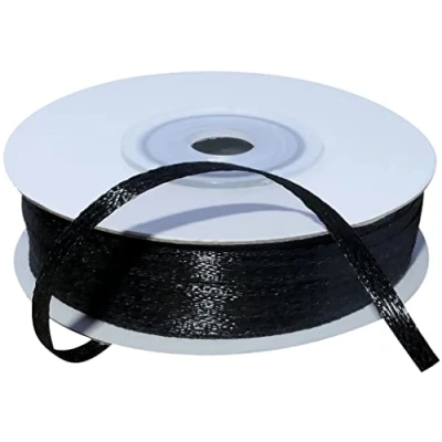 Immagine di AERZETIX C55360 Rotolo di nastro raso satinato 3mm x 50m colore nero striscia imballaggio regalo decorazione matrimonio compleanno festa in poliestere