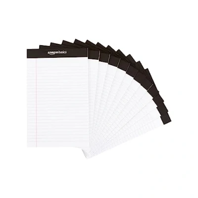 Immagine di Amazon Basics Legal/Wide Strisce, 50 fogli per cuscinetto, confezione da 12, formato A5 x 8 pollici, bianco
