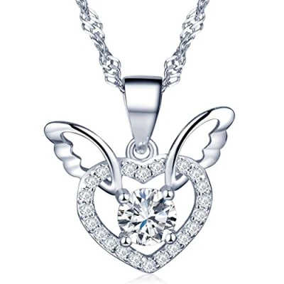 Immagine di Infinite U moda argento ali d&#039; angelo cuore in Sterling 925 con zirconi donne collana catenina 45,7 cm lunghezza 45