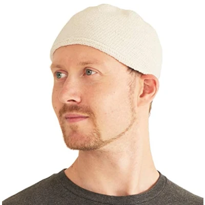 Immagine di CHARM Kufi Hat Berretto da Uomo in Cotone con Teschio, Realizzato a Mano, 2 Taglie, Bianco, M
