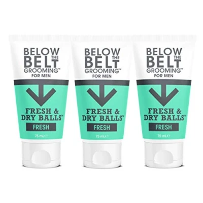 Immagine di Below The Belt Grooming Fresh &amp; Dry Ball, Deodorante Intimo e Crema Anti Sfregamento per Uomo, Protegge dal Sudore, dagli Odori dalle Irritazioni, Fragranza Fresca 3 x 75ml
