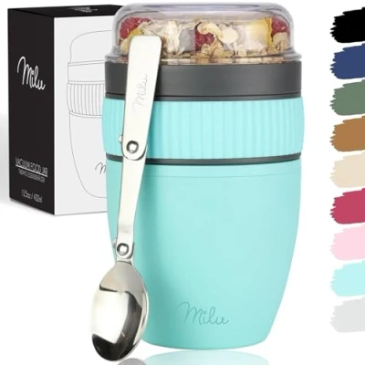 Immagine di Milu muesli cup to go 400ml I bicchiere di plastica per yogurt a prova perdite con cucchiaio yogurt/porridge (turchese)