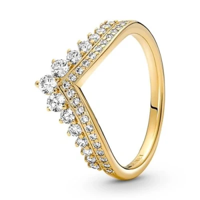 Immagine di PANDORA Timeless Anello Wishbone con tiara placcato in oro 14k zirconia cubica trasparente, 58