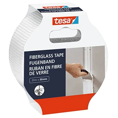 Immagine di Tesa 52512 Riparazioni in Fibra di Vetro Nastro Adesivo per Riparare, sigillare e mascherare superfici ruvide Lisce Resistente allo strappo 20 m x 50 mm, Trasparente, 20m 50mm