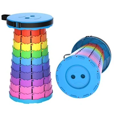 Immagine di Sgabello Pieghevole Portatile Arcobaleno, Altezza Regolabile 6 45 cm, Mini Telescopico, Leggero, Portata Massima 180kg, per attività All&#039;aperto, Pesca, Barbecue, Interni, Viaggi,Campeggio