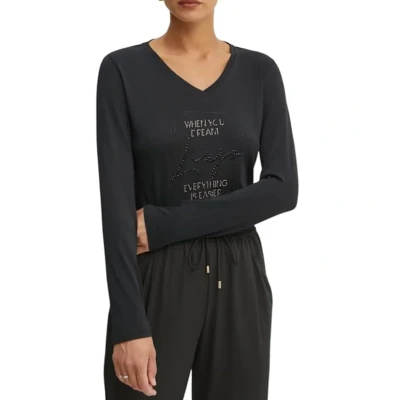 Immagine di Liu Jo t Shirt a Maniche Lunghe TA5169 (IT, Testo, S, Regular, Nero)