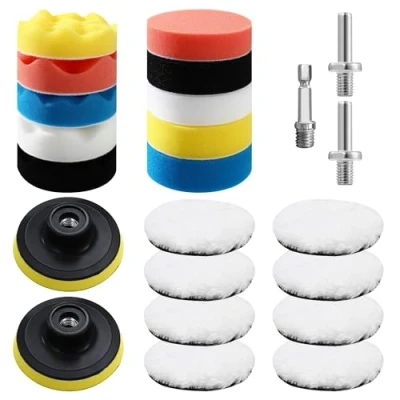 Immagine di 23 Pezzi Lucidatura Auto Kit,80mm Kit di Spugne Lucidanti,con M10 Adattatore per Trapano in Lana,Accessori lucidanti lucidare, levigare e cerare macchine lucidatrici