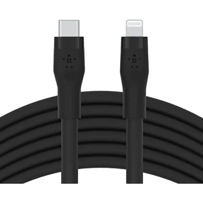 Immagine di Belkin BoostCharge Flex Cavo da USB Type C a Lightning in silicone (3 m), certificazione MFi, ricarica rapida PD 20 W, per iPhone 14/14 Plus, 13, 12, Pro, Max, mini, SE, iPad e altri Nero