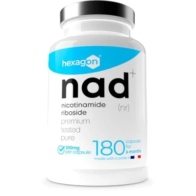 Immagine di NAD+ Nicotinamide Riboside Chloride 300mg +6 Mesi di Cura NAD Booster Anti Età e Contro la Fatica, Supporto Nervoso 180 Capsule Vegetali Vegan &amp; Premium Hexagon