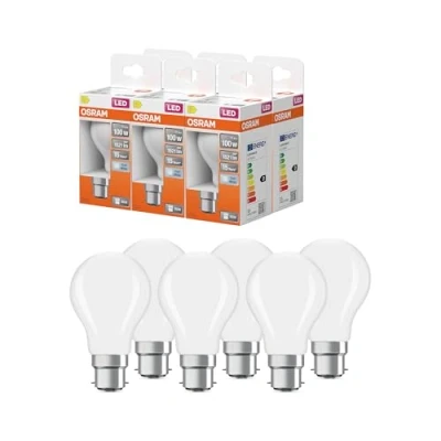 Immagine di OSRAM LED Star Classic A100, lampada a filamento smerigliato forma di lampadina, base B22d, bianco freddo (4000K), sostituisce lampadine tradizionali da 100W, confezione 6