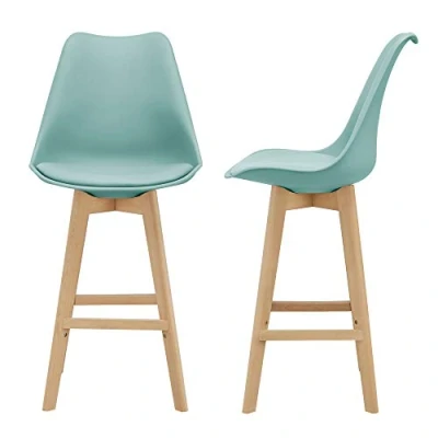 Immagine di [en.casa] Set di 2 Sgabelli da Bar con Poggiapiedi e Schienale Seduta Imbottita in Similpelle Sedie Alte Bancone per Cucina Gambe Faggio Verde Menta