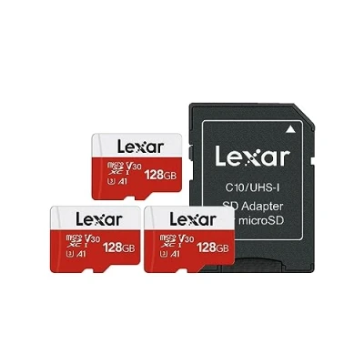 Immagine di Lexar Micro SD 128 GB 3PK, Scheda fino a 100 MB/sec(R), di Memoria microSDXC con Adattatore SD, A1, U3, C10, V30, Card Confezione da 3