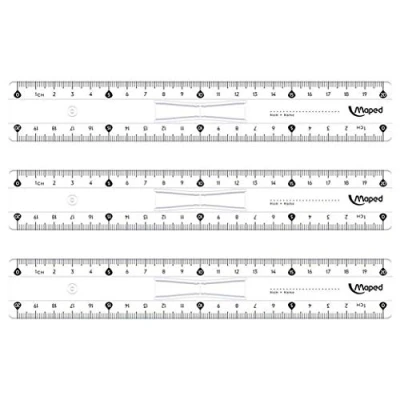 Immagine di Maped Set di 3 regole piatta doppio decimetro Essentials plastica 20 cm a maniglia