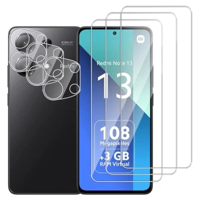 Immagine di Dlxiks 3+3 Pezzi Vetro Temperato per Xiaomi Redmi Note 13 4G,Installazione Facile,9H Durezza,Pellicola Prottetiva Anti Graffio,HD Trasparente,Vetro Protettivo 4G