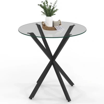 Immagine di Tavolo da pranzo rotondo per 4 persone ALIX con gamba a ragno nera e piano in vetro 80 cm IDMarket