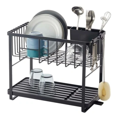 Immagine di Yamazaki 4387 TOWER Scolapiatti a 2 livelli, nero, Acciaio/resina ABS/polipropilene/silicone, minimalista, 41 x 22 33 cm