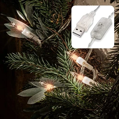 Immagine di hellum Pisello 150698 Set di 2 luci a LED per interni, con interruttore, luce bianca calda, connettore USB, cavo trasparente illuminato 408 cm, catena luminosa