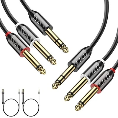 Immagine di J&amp;D 2er Pack 6,35 mm a 2x Cavo, Oro Placcato [Copper Shell] [Robusto] 6,35mm (1/4 pollice) Maschio TS Duplice Mono Insert Cavo Adattatore Audio Stereo