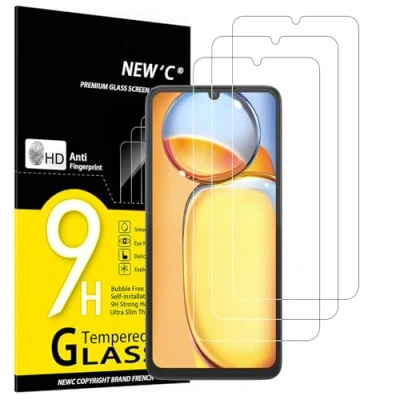 Immagine di NEW&#039;C 3 Pezzi, Vetro Temperato per Xiaomi Redmi 13C 5G/4G, Poco C65, privo di graffi, durezza 9H, pellicola protettiva HD, 0,33 mm, ultra trasparente, resistente