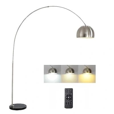 Immagine di ACMHNC Lampada ad Arco da Terra Salotto, a Stelo LED Dimmerabile con Telecomando, Altezza Regolabile Pavimento Base Rotonda in Marmo, Interruttore Pedale