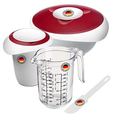 Immagine di Westmark Set da 4 Pezzi, Ciotola per Impastare, Frullino, Misurino + Spatola, Plastica, Gerda, Bianco/Rosso/Trasparente, 315522E7