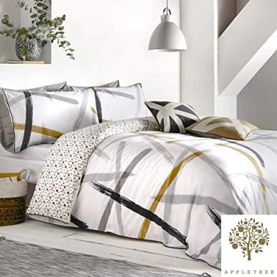 Immagine di Appletree Leda 100 Set copripiumino in cotone, grigio e ocra, per letto king size