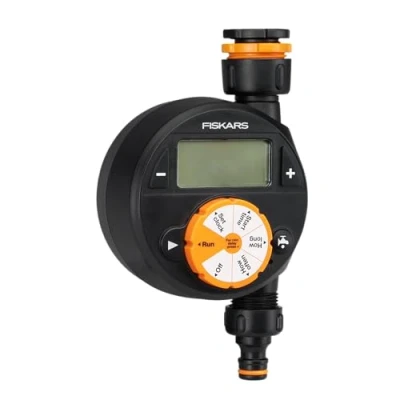 Immagine di Fiskars, Sistema di irrigazione, Timer/timer con 1 uscita, Per tutte le dimensioni rubinetto più comuni, LCD facile lettura (Timer acqua)