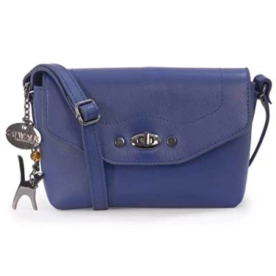 Immagine di Catwalk Collection Handbags Vera Pelle Borse a Tracolla/Piccola Borsa Mano/Messenger/Borsetta Donna Con Ciondolo Forma di Gatto Florence BLU CS