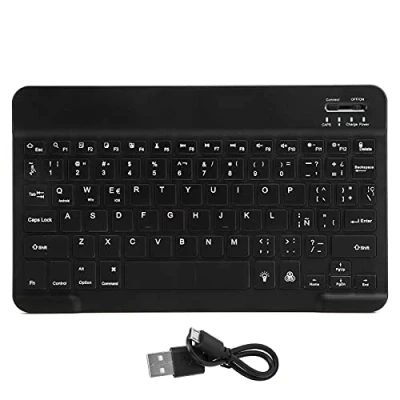 Immagine di ciciglow Tastiera Bluetooth, Bluetooth Wireless Ultra sottile da 10 Pollici con Retroilluminazione RGB Keycap Quadrato per Smartphone, Tablet, Laptop e Computer Desktop(nero