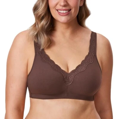 Immagine di DELIMIRA Donna Reggiseno Cotone Senza Ferretto a Copertura Totale Comodo e Morbido Imbottitura Taglie Forti Taupe 7C
