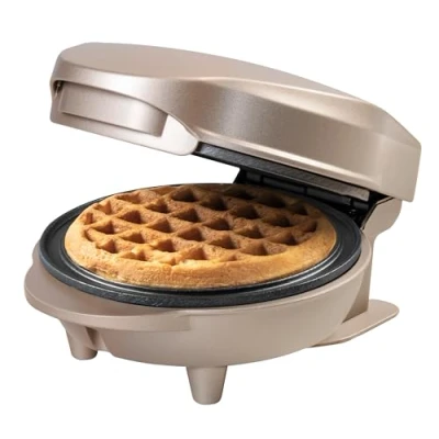 Immagine di Bestron Waffle Maker, Piastra per waffel mini Ø10 cm, piccola macchina con rivestimento antiaderente, compleanni di bambini, feste famiglia, Pasqua o Natale, 550 watt, colore: Beige