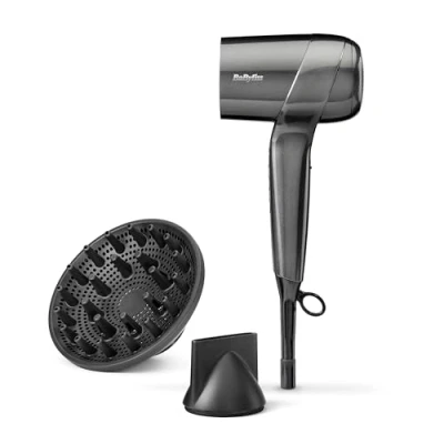 Immagine di BaByliss Titanium Shine Phon Capelli NUOVO 2025, Diffusore per Asciugacapelli, Potente e Compatto, Ergonomico, Ionico Anti Crespo, 3 Impostazioni di Calore Velocità, Argento, D6200DE