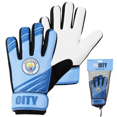 Immagine di Manchester City F.C. Guanti da Portiere per Bambini e Ragazzi, Calcio Taglia 5 7 con Palmo in Lattice Antiscivolo (Taglia 7)
