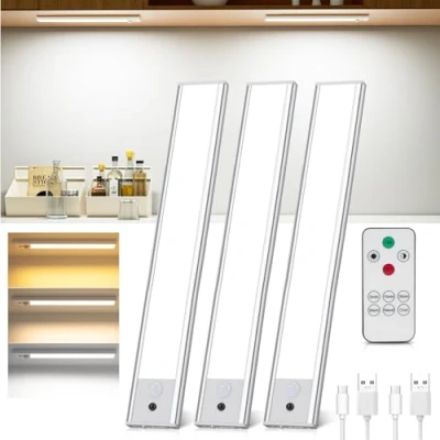 Immagine di Ylatoial Led Sottopensile Cucina, 31CM Luce Armadio con Sensore di Movimento, 3000K 6500K Dimmerabile Telecomando per Scale Corridoio Garage Letto 3 Pezzi