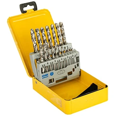 Immagine di Set punte HSS G DIN 338 19 in cassetta di metallo. Diametri: 1, 1.5, 2, 2.5, 3, 3.5, 4, 4.5, 5, 5.5, 6, 6.5, 7, 7.5, 8, 8.5, 9, 9.5, 10 mm