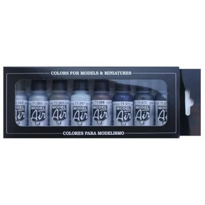 Immagine di Vallejo 71176 Colorante per modellismo Argento, Acciaio, Oro, Ottone, Rame, Blu artico, Canna di fucile, Nero 8 pz.