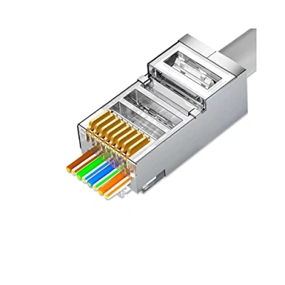 Immagine di VIVOCH 50 Pcs Cat6 RJ45 Pass Through Connectors, Plugs, Metal Shielded Ends FTP 8P8C Modular Network Plug Connector